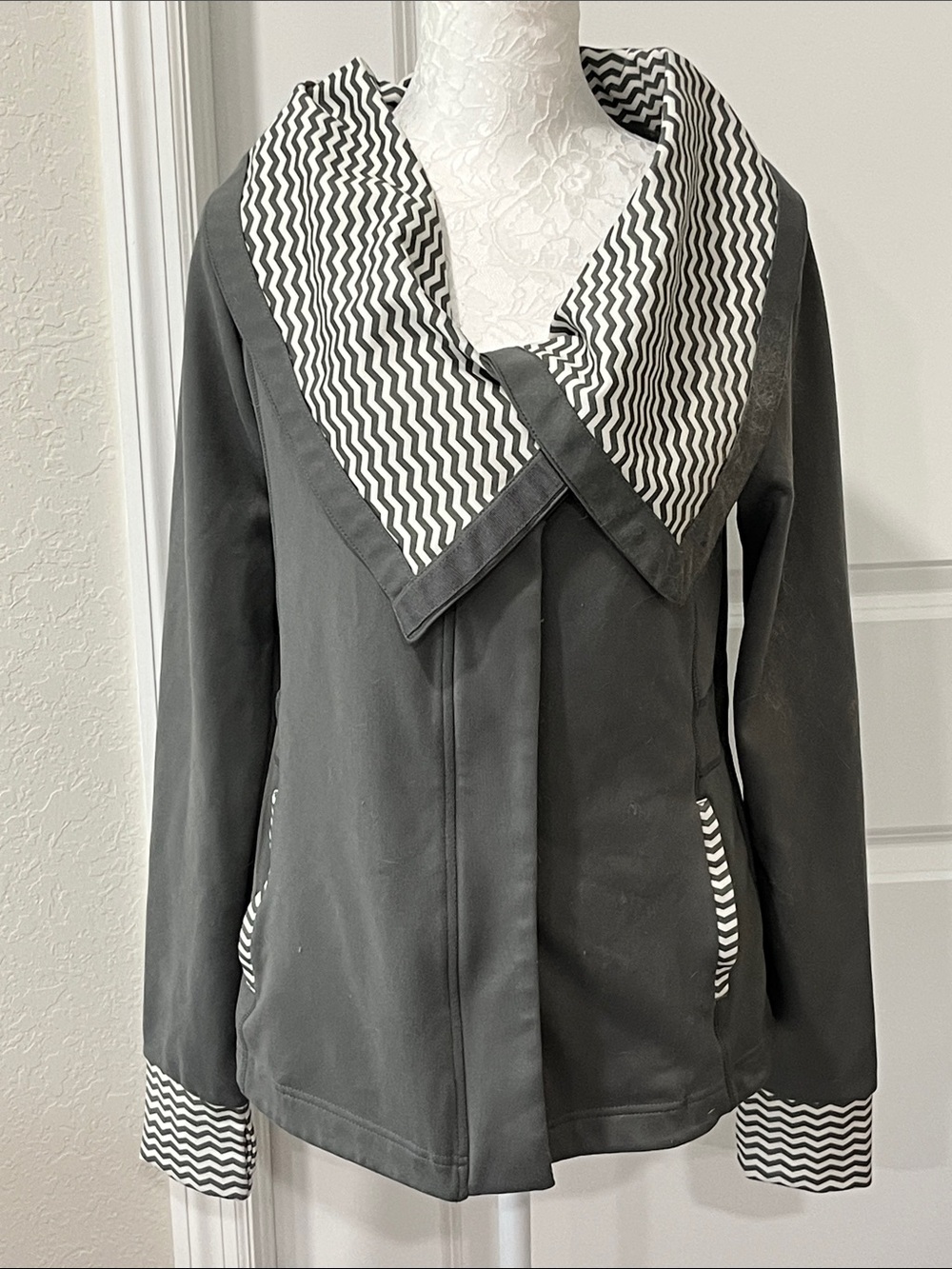 Kyodan Grey Jacket with Black-and-White Chevron Trim